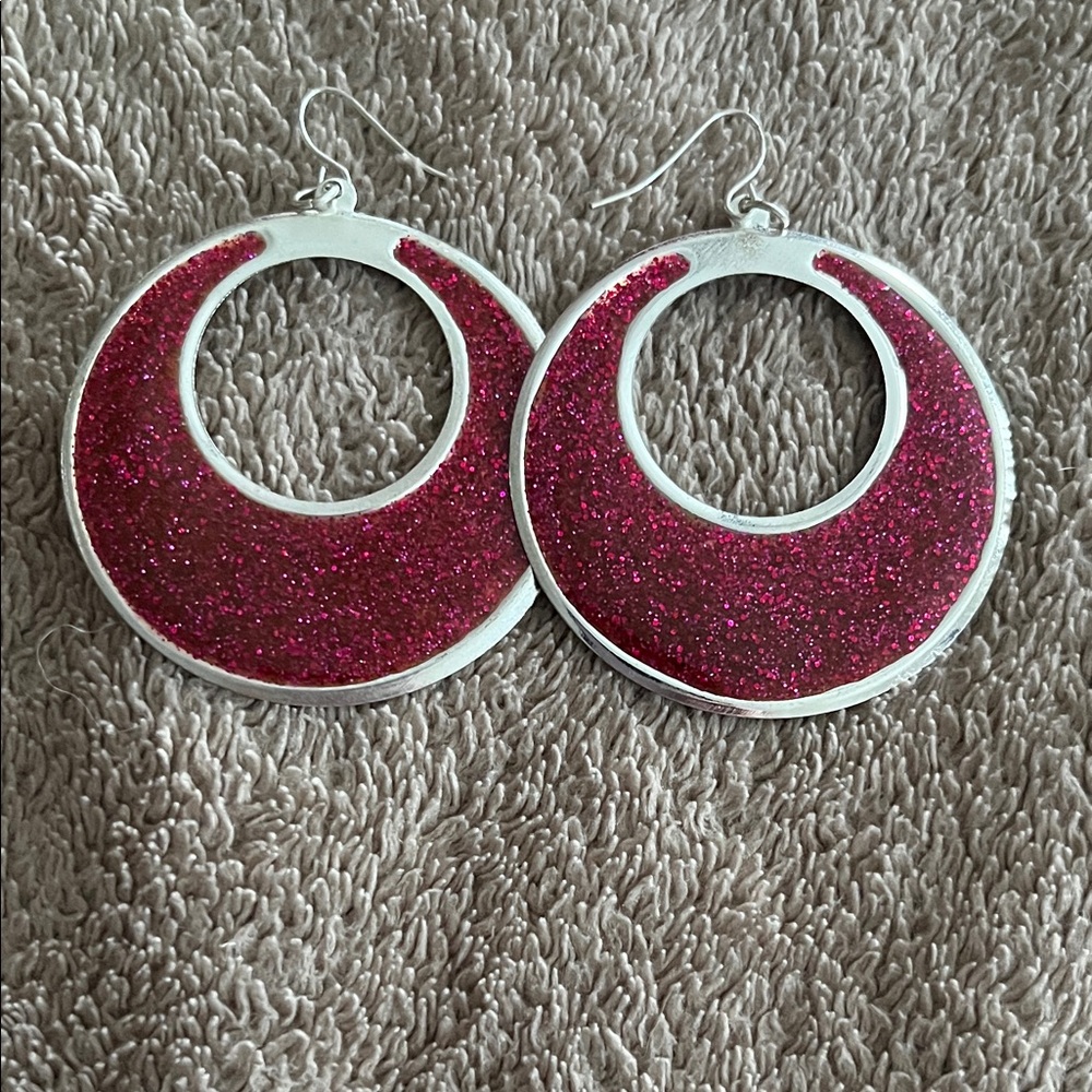 Elegant Pink Glitter Hoop Earrings